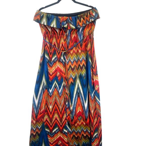 Halo Strapless Chevron Maxi Multi Fall Color Ruffle Top Elastic Belted Waist XL - Picture 11 of 11
